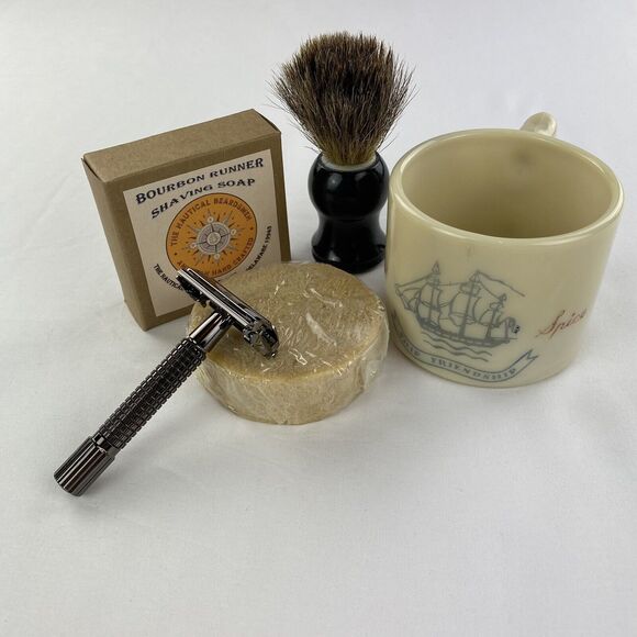 Vintage Old Spice Traditional Wet Shaving Set Shulton Glass Shaving Mug - Picture 4 of 12